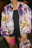 White Fashion Casual Print Patchwork Outerwear