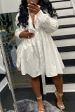 White Casual Solid Patchwork Buckle Turndown Collar A Line Dresses