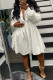 White Casual Solid Patchwork Buckle Turndown Collar A Line Dresses