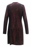 Red Notched Slim fit Patchwork Sequin Geometric Button Patchwork Long Sleeve Coats & Cardigan
