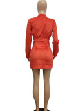 Yellow Sexy Solid Patchwork Zipper Collar Long Sleeve Two Pieces