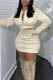 Apricot Sexy Solid Patchwork Zipper Collar Long Sleeve Two Pieces