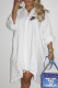 White Fashion Street Print Patchwork Turndown Collar Irregular Dresses