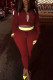 Burgundy Casual Print Patchwork Hooded Collar Long Sleeve Two Pieces