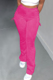 Rose Red Fashion Casual Solid Bandage Regular High Waist Conventional Solid Color Bottoms