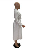 Khaki Fashion Casual Patchwork Basic Turndown Collar Shirt Dress