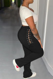 Rose Red Fashion Casual Solid Bandage Regular High Waist Conventional Solid Color Bottoms