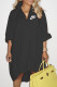 Black Fashion Street Print Patchwork Turndown Collar Irregular Dresses