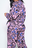 Tangerine Red Casual Patchwork Tie-dye Turndown Collar Long Sleeve Two Pieces