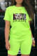 Fluorescent Green Fashion Sexy Print Patchwork O Neck Long Sleeve Two Pieces