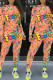 Colour Street Letter Print Patchwork O Neck Long Sleeve Two Pieces