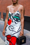 Multicolor Fashion Sexy Print Backless V Neck Sling Dress