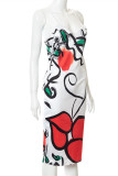 Multicolor Fashion Sexy Print Backless V Neck Sling Dress