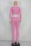 Pink Casual Solid Patchwork Buckle O Neck Two Pieces