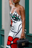 Multicolor Fashion Sexy Print Backless V Neck Sling Dress