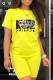 Yellow Fashion Sexy Print Patchwork O Neck Long Sleeve Two Pieces