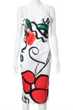Multicolor Fashion Sexy Print Backless V Neck Sling Dress