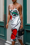 Multicolor Fashion Sexy Print Backless V Neck Sling Dress
