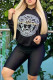 Black Fashion Casual Print Patchwork Hooded Collar Long Sleeve Two Pieces