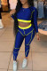 Blue Casual Sportswear Patchwork Basic O Neck Long Sleeve Two Pieces