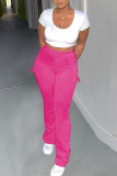 Rose Red Fashion Casual Solid Bandage Regular High Waist Conventional Solid Color Bottoms