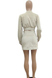 Yellow Sexy Solid Patchwork Zipper Collar Long Sleeve Two Pieces