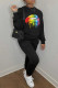 Black Fashion Casual Lips Printed Basic O Neck Long Sleeve Two Pieces