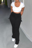 Rose Red Fashion Casual Solid Bandage Regular High Waist Conventional Solid Color Bottoms