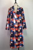 Red Fashion Casual Print Cardigan Turndown Collar Outerwear