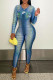 Blue Fashion Sexy Print Patchwork O Neck Jumpsuits