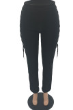 Rose Red Fashion Casual Solid Bandage Regular High Waist Conventional Solid Color Bottoms
