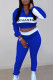 Blue Fashion Street Print Patchwork Turndown Collar Long Sleeve Two Pieces