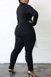 Red Casual Solid Patchwork Fold Zipper Collar Skinny Jumpsuits