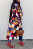 Red Fashion Casual Print Cardigan Turndown Collar Outerwear