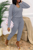 Red Fashion Casual Solid Basic O Neck Regular Jumpsuits