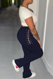 Rose Red Fashion Casual Solid Bandage Regular High Waist Conventional Solid Color Bottoms