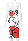Multicolor Fashion Sexy Print Backless V Neck Sling Dress