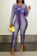 Purple Fashion Sexy Print Patchwork O Neck Jumpsuits