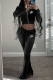 Black Fashion Casual Letter Embroidered Hooded Collar Long Sleeve Two Pieces