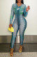 Cyan Fashion Sexy Print Patchwork O Neck Jumpsuits