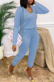 Red Fashion Casual Solid Basic O Neck Regular Jumpsuits