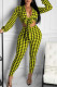 Yellow Sexy Print Bandage Patchwork V Neck Long Sleeve Two Pieces