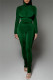 Green Fashion Casual Solid Fold Turtleneck Long Sleeve Two Pieces