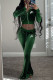 Green Fashion Casual Letter Embroidered Hooded Collar Long Sleeve Two Pieces