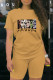 Apricot Fashion Sexy Print Patchwork O Neck Long Sleeve Two Pieces