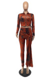 Orange Fashion Casual Print Patchwork Zipper Collar Long Sleeve Two Pieces