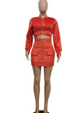 Yellow Sexy Solid Patchwork Zipper Collar Long Sleeve Two Pieces