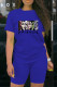 Royal Blue Fashion Sexy Print Patchwork O Neck Long Sleeve Two Pieces