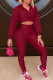 Burgundy Casual Solid Patchwork Turndown Collar Long Sleeve Two Pieces