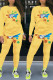 Yellow Street Letter Print Patchwork O Neck Long Sleeve Two Pieces
